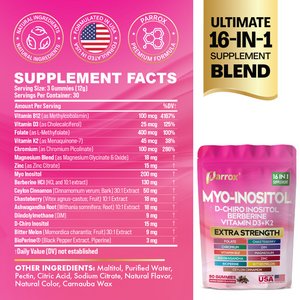 Myo-Inositol & D-Chiro Inositol Gummies 16 in 1 Supplement - Mixed Berry Flavor