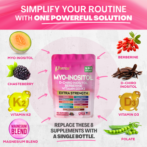 Myo-Inositol & D-Chiro Inositol Gummies 16 in 1 Supplement - Mixed Berry Flavor