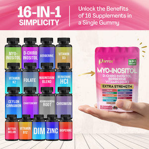 Myo-Inositol & D-Chiro Inositol Gummies 16 in 1 Supplement - Mixed Berry Flavor
