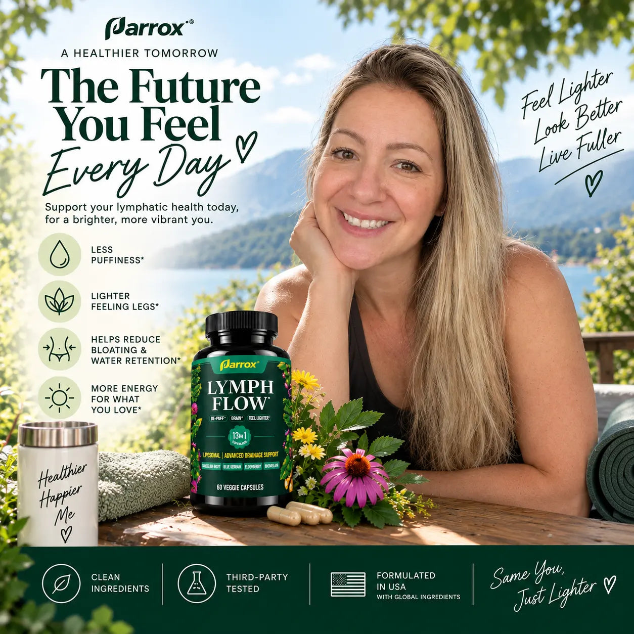 Liposomal Lymphatic Drainage Supplement with Cleavers, Dandelion Root, Red Clover, Burdock Root, Blue Vervain, Elderberry, Turmeric, Mullein, Black Seed, Chlorophyll & BioPerine, 60 Capsules